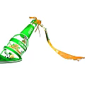 Green Bottle Shaped Tsingtao Beer Art Installation with Yellow Streamer and Football Elements