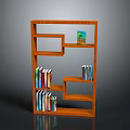 Stylish Orange Bookcase With Multiple Compartments Colorful Books And Decorative Artwork