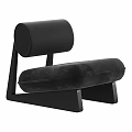 Modern Accent Chair With Round Beige Backrest And Black Velvet Seat On Wooden Oak Frame