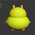Cute Yellow Chubby Round Game Character With Black Ears Red Cheek Dots And Smiling Face
