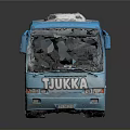 Blue Bus With Advertisement Graphics Featuring Character Image And Side Text