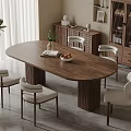 Wooden Oval Dining Table Set With Matching Chairs And Sideboard Cabinet 3d model