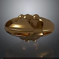 Shiny Golden Circular Decorative Object With Spherical Details And Reflective Base