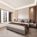 Modern Bedroom Interior With Wooden Walls King Bed And Chevron Flooring