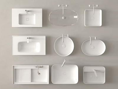Different Types of Modern White Washbasins with Various Shapes and Designs 3d model