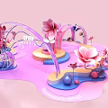 Pink Themed Decorative Scene With Zfun Sign Flower Arch And Blue Balls