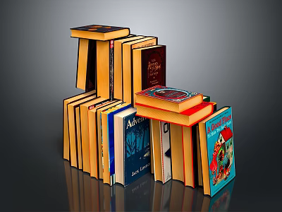 Stacked Hardcover Books With Colorful Spines And Various Titles 3d model