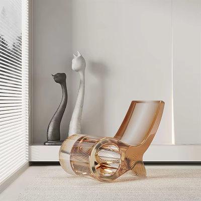 Modern Golden Transparent Acrylic Lounge Chair With Cat Figurines By Window 3d model