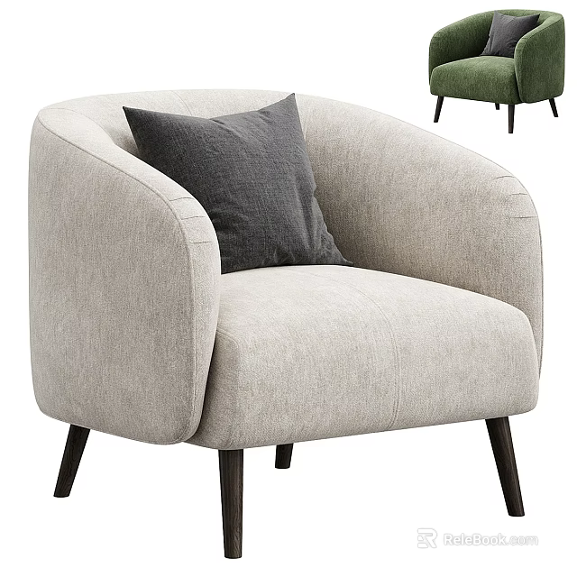 Beige Modern Single Sofa with Dark Gray Cushion and Wooden Legs 3d model 