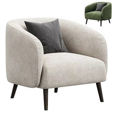 Beige Modern Single Sofa with Dark Gray Cushion and Wooden Legs 3d model