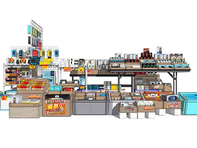 Retail Display Shelves With Multiple Tiers Organized Sections And Various Merchandise 3d model