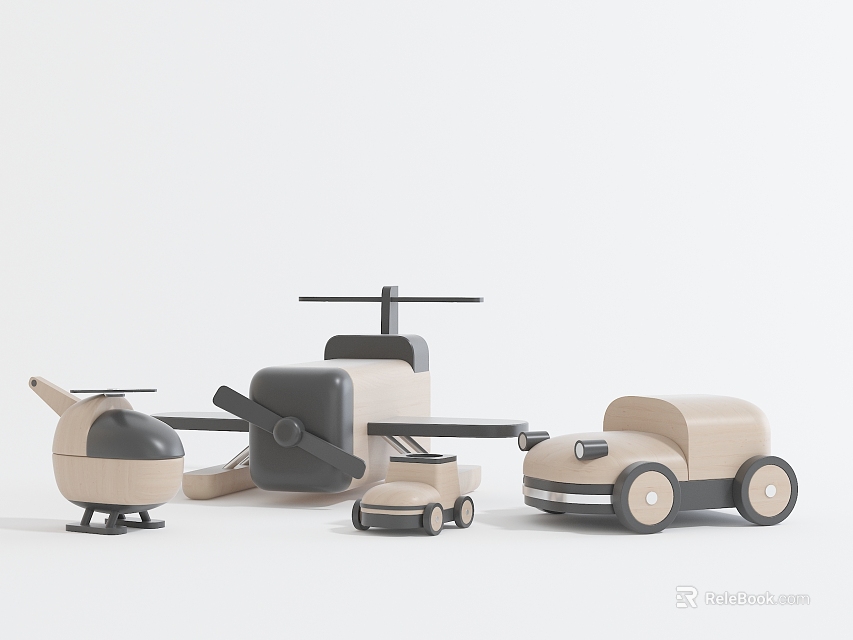 Electric Toys Helicopter and Car Beige Black Simple Design for Kids 3d model 