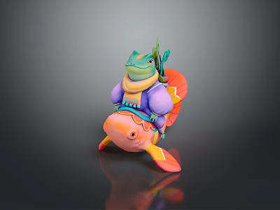 Cute Colorful Reptile Figurine With Green Head Purple Outfit Orange Tail And Scarf 3d model