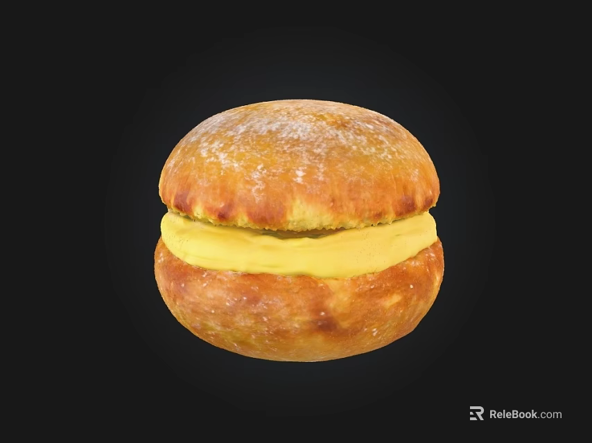 Freshly Baked Sweet Bun With Golden Crust And Creamy Yellow Filling 3d model 