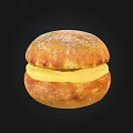 Freshly Baked Sweet Bun With Golden Crust And Creamy Yellow Filling
