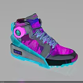 Futuristic Pink Silver High Top Shoes With Neon Accents Light Blue Laces Blue Sole