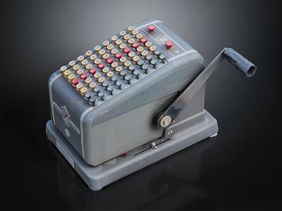 Vintage Mechanical Office Appliance Calculator With Colored Buttons And Hand Crank 3d model