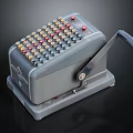 Vintage Mechanical Office Appliance Calculator With Colored Buttons And Hand Crank