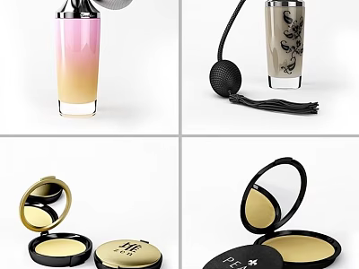 Luxury Perfume Cosmetics with Gradient Bottles Fringed Design and Gold Black Compact Cases 3d model