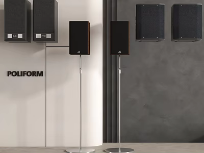 POLIFORM Wall Mounted and Floor Standing Speakers with Metal Stands in Modern Interior 3d model
