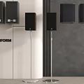 POLIFORM Wall Mounted and Floor Standing Speakers with Metal Stands in Modern Interior