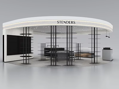 Stenders Modern Store With Curved White Roof And Black Display Shelves 3d model