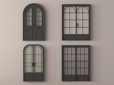 French door combination wood bedroom door kitchen door 3d model