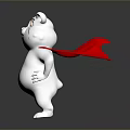 White Cartoon Mouse Character With Whiskers And Red Scarf Standing In Hands On Hips Pose
