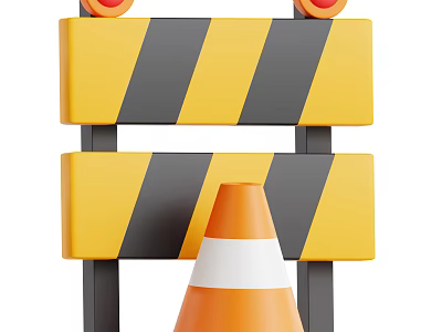 Industrial Equipment Including Yellow Black Striped Road Barriers And Orange White Traffic Cones 3d model