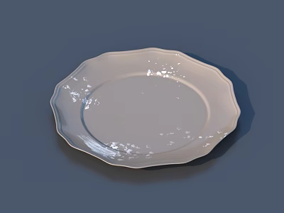Elegant White Ceramic Dinnerware Set With Oval Plates And Scalloped Edge 3d model