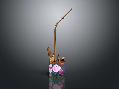 Artistic Decorative Container Featuring Pink Floral Pattern And Gold Metal Pipe 3d model