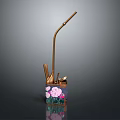 Artistic Decorative Container Featuring Pink Floral Pattern And Gold Metal Pipe