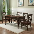 Wooden Dining Table Set With Four Chairs And Blue Flower Paintings In White Wainscoting Room