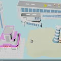 Airport Building Control Tower Disco Structure Lighthouse And Green Area Architectural Models 3d model