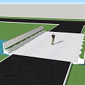 Scenic Landscape Bridge With White Railings Over Green Grass And Water Area