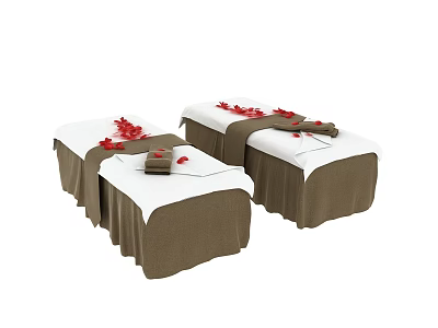 Two Comfortable Massage Beds With White Brown Covers Red Petals And Towels 3d model