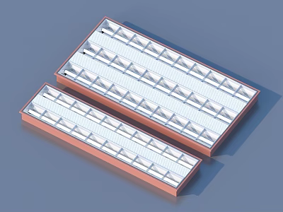Linear Light Fixture Combination With Red Frame White Grille And Two Piece Design 3d model