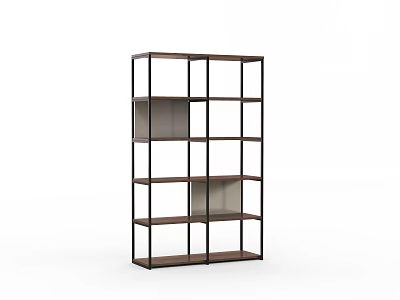 Modern Multi Tiered Shelving Unit With Wood Shelves And Metal Frame 3d model