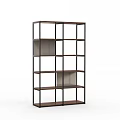 Modern Multi Tiered Shelving Unit With Wood Shelves And Metal Frame