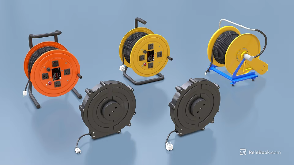 Daily Electrical Appliances Cable Reels With Different Colors And Designs For Storing Managing Cables 3d model 