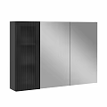 Modern Black Dresser With Striped Panel And Mirrored Doors Sleek Design