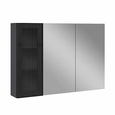 Modern Black Dresser With Striped Panel And Mirrored Doors Sleek Design 3d model