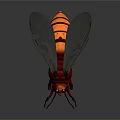 Red Insect With Black Wings And Red Black Striped Body Glowing Eyes 3D Render