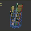 Red Metal Wire Basket Holding Wooden Kitchen Spatulas and Utensils