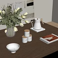 Decorative Ornament Set With Tulip Vase Kettle Wooden Lid Jars Book Bowl For Tabletop Decor