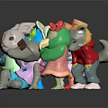 Five Colorful Stuffed Animal Dolls with Rabbit Dino Mouse Crocodile Parrot