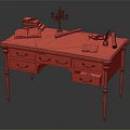 Vintage Wooden Desk With Books Candle Holder Scroll And Magnifying Glass