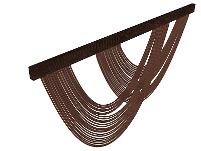 Wooden Beam Wall Decor With Brown Rope Strands And Wavy Hanging Design 3d model