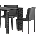 Modern Dining Table Set With Black Leather Chairs And Geometric Textured Legs Design