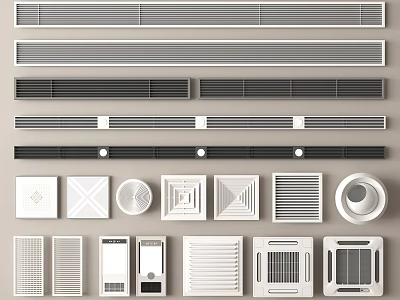 Various Styles of Air Conditioner Vents Including Linear Square Round and Grille Designs 3d model